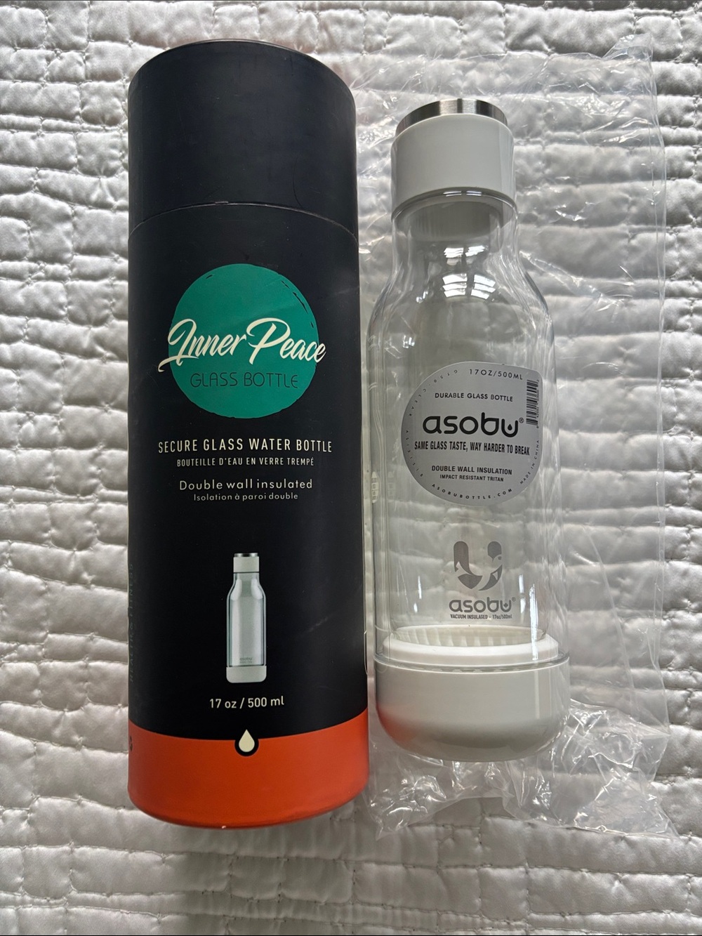 Asobu Inner Peace Glass Water Bottle in White – 17 oz